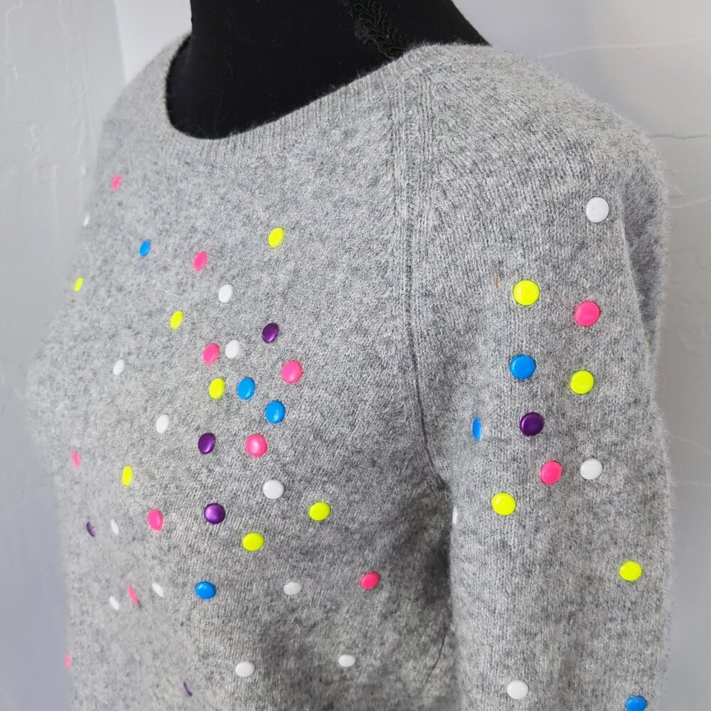 Lord & Taylor Wool Cashmere Blend 3D Dotted Colourful Neon Stud Gray Sweater